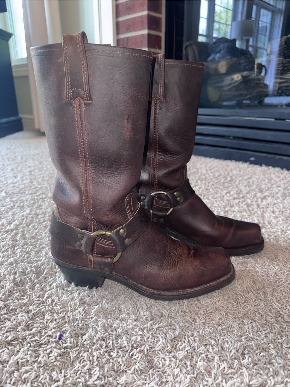 Vintage FRYE 77300 Gaucho Brown Leather Harness Boots 8.5 M USA Moto BikerCore